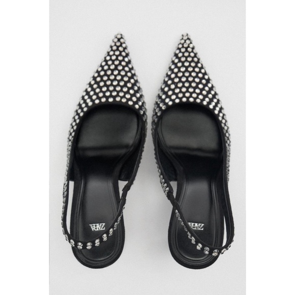 Zara High Heel Slingback Shoes with Rhinestones Size 8.5 - Picture 11 of 12